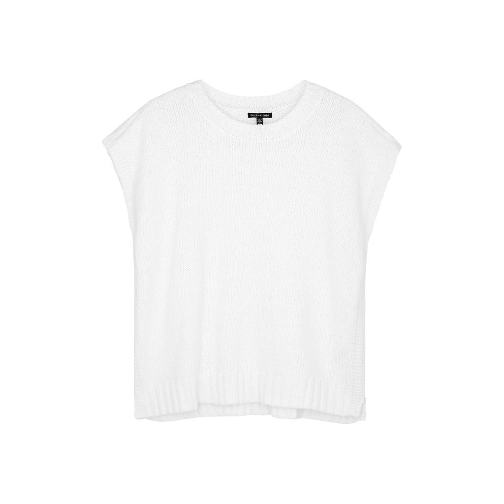 Knitted Cotton Vest - White - M