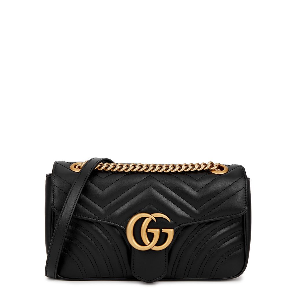 GG Marmont Small Leather Shoulder Bag - Black