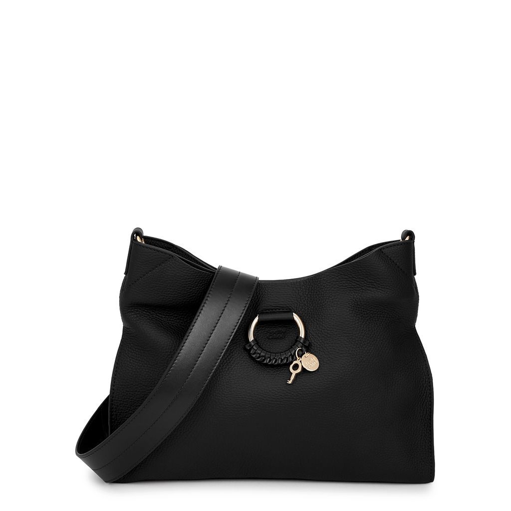 Joan Slouch Leather Shoulder Bag - Black