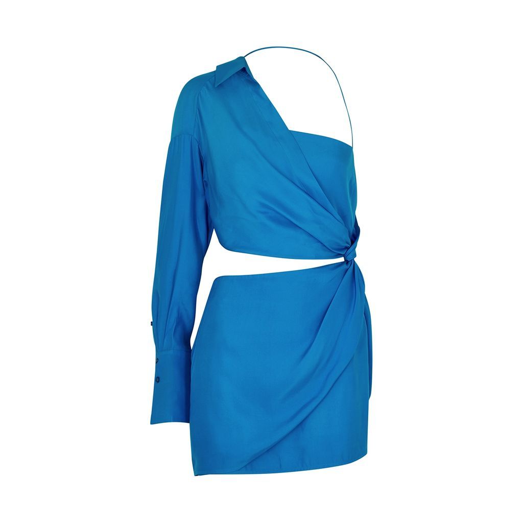 Arica Asymmetric Silk-satin Mini Dress - Blue - M