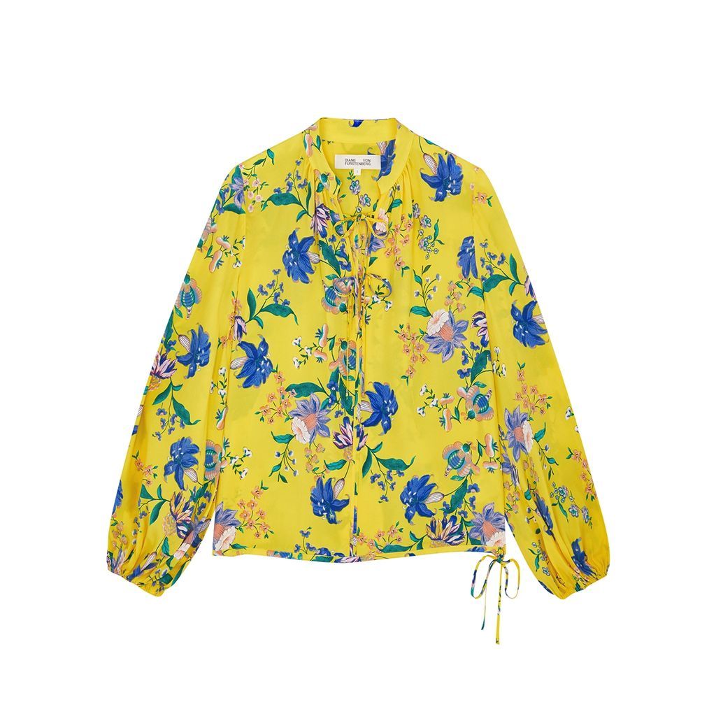 Ginny Floral-print Chiffon Blouse - Yellow - M