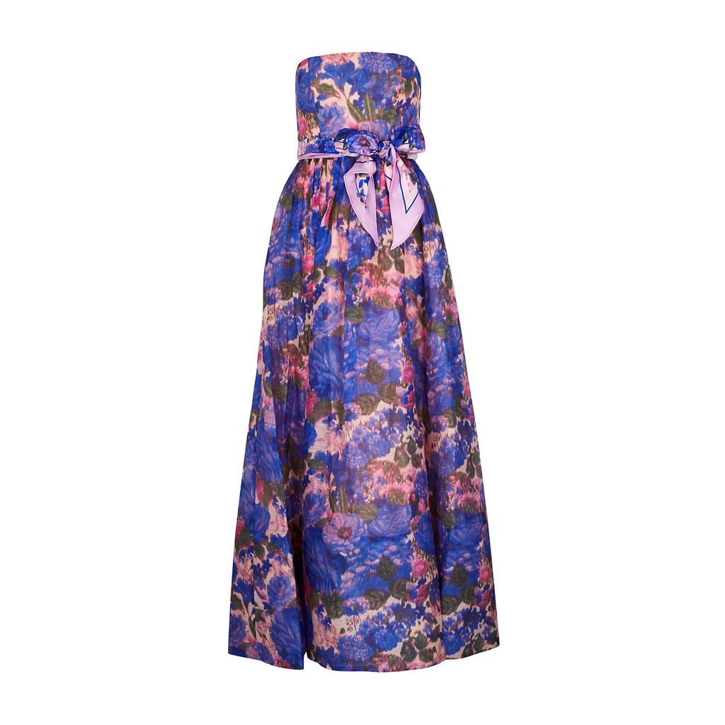 High Tide Floral-print Strapless Linen-blend Dress - Purple - 3