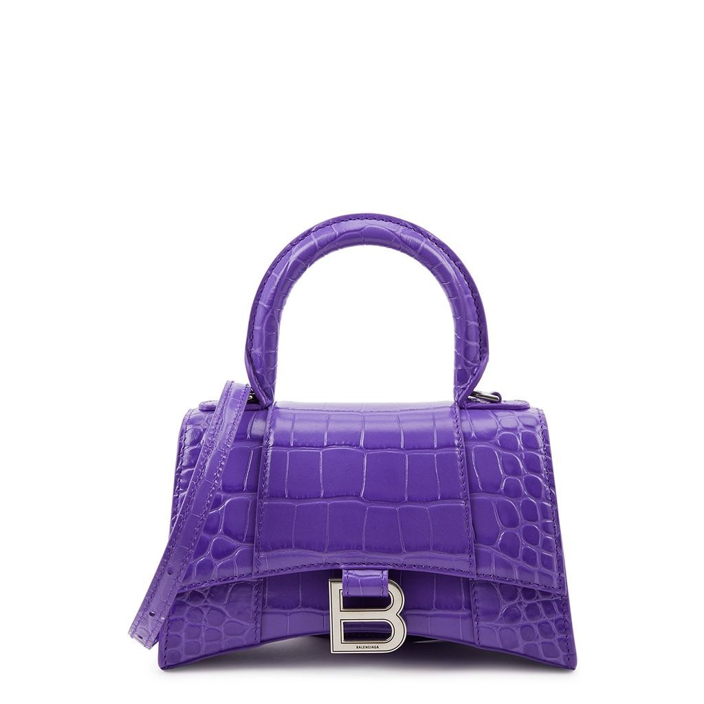 Hourglass XS Crocodile-effect Top Handle Bag - Purple