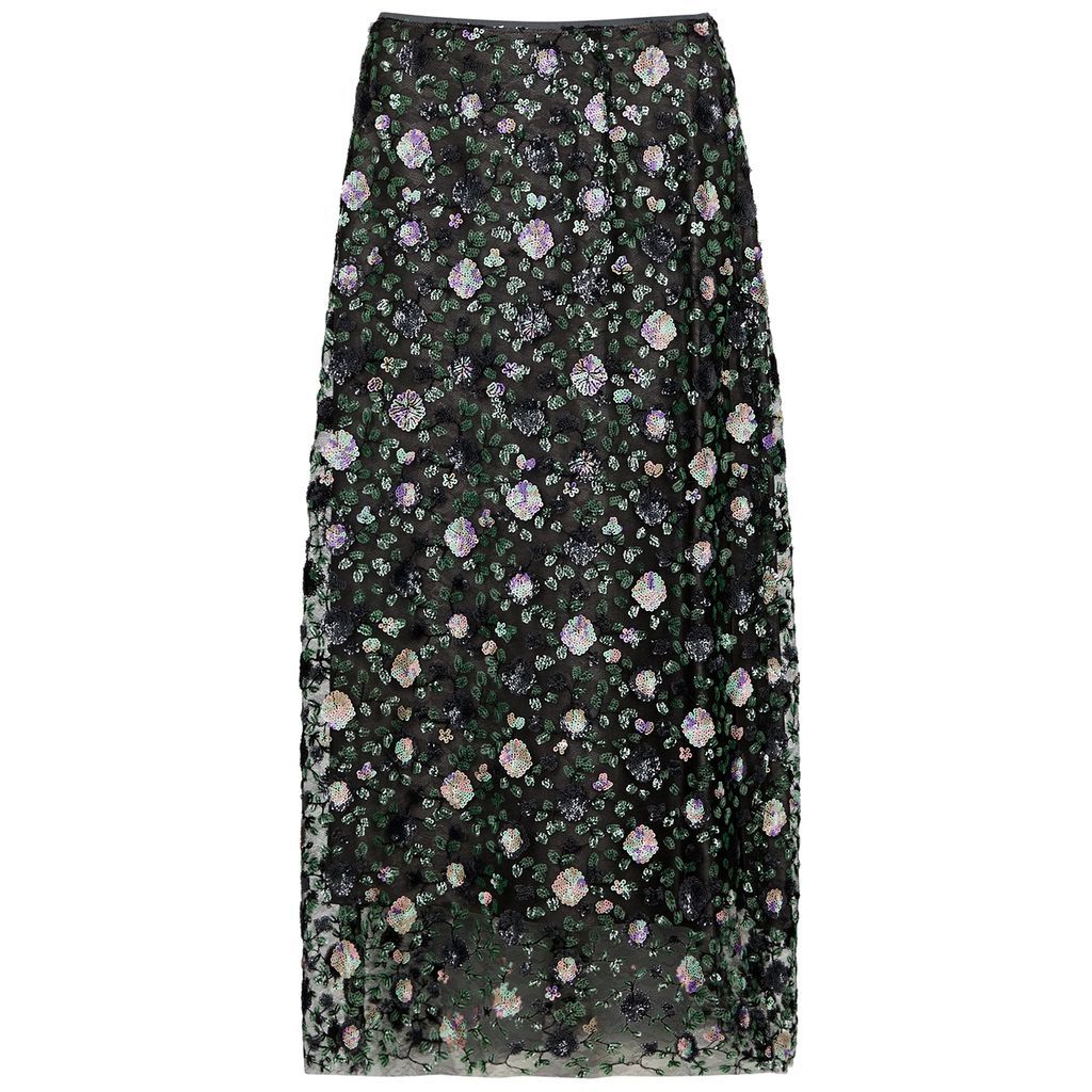 Floral Sequin-embellished Tulle Midi Skirt - Multicoloured - 8
