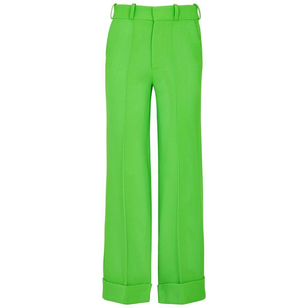 Wide-leg Wool Trousers - Green - 12