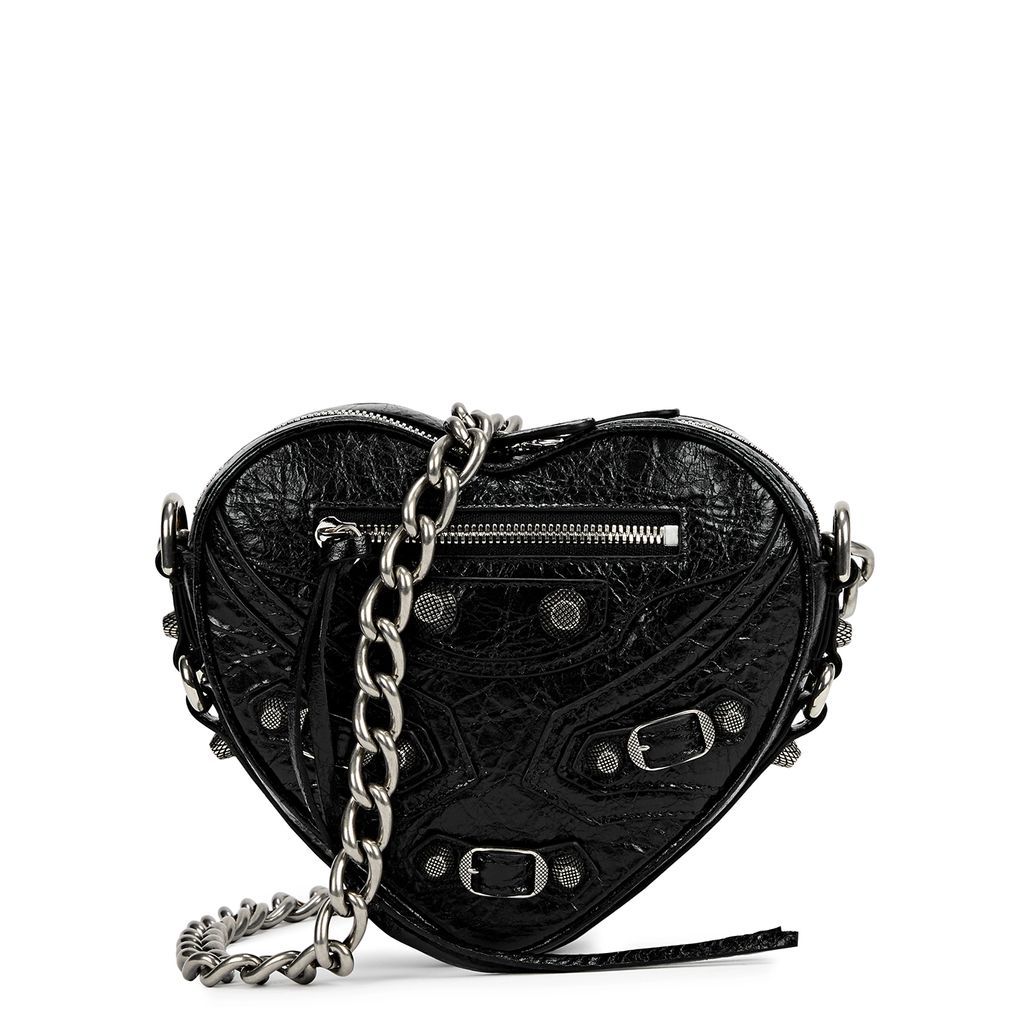 Cagole Heart Leather Cross-body Bag - Black