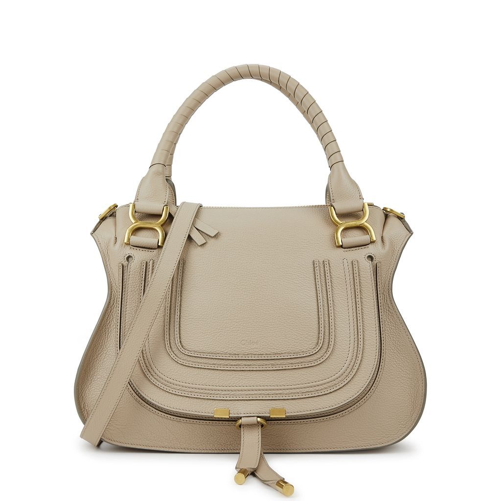 Marcie Medium Leather Top Handle Bag - Beige