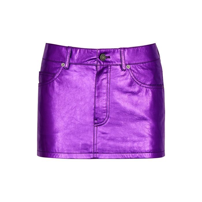 Metallic Purple Leather Mini Skirt
