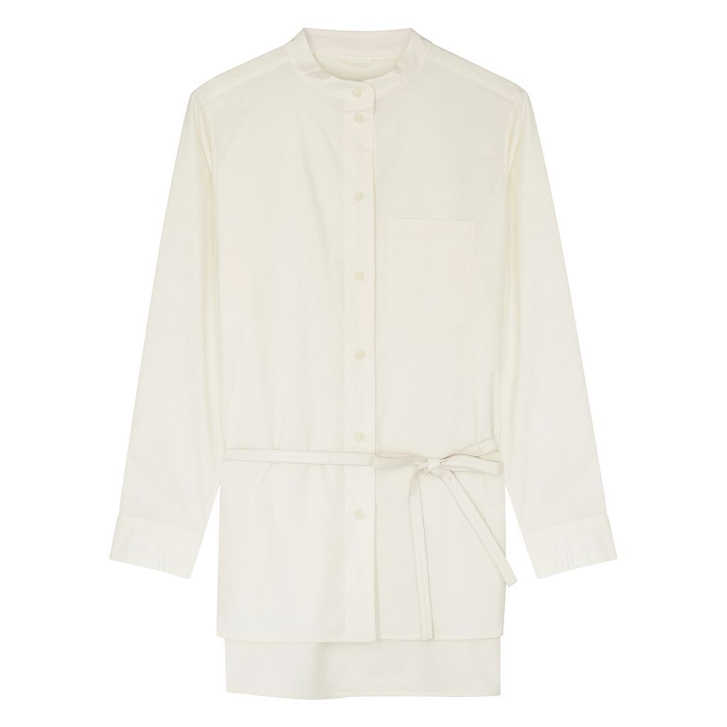 Belted Stretch-cotton Poplin Shirt - Cream - 12