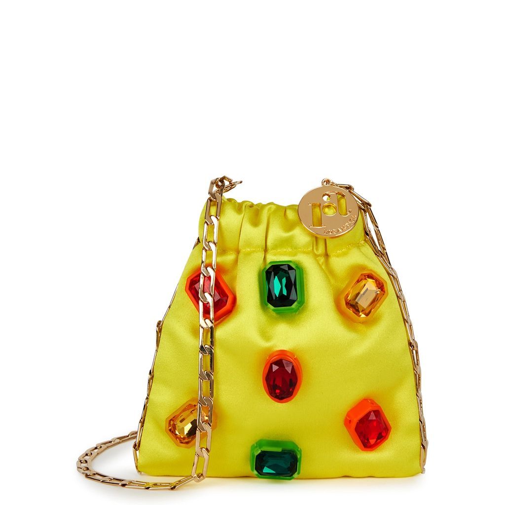 Fatalina Mini Embellished Satin Cross-body Bag - Yellow