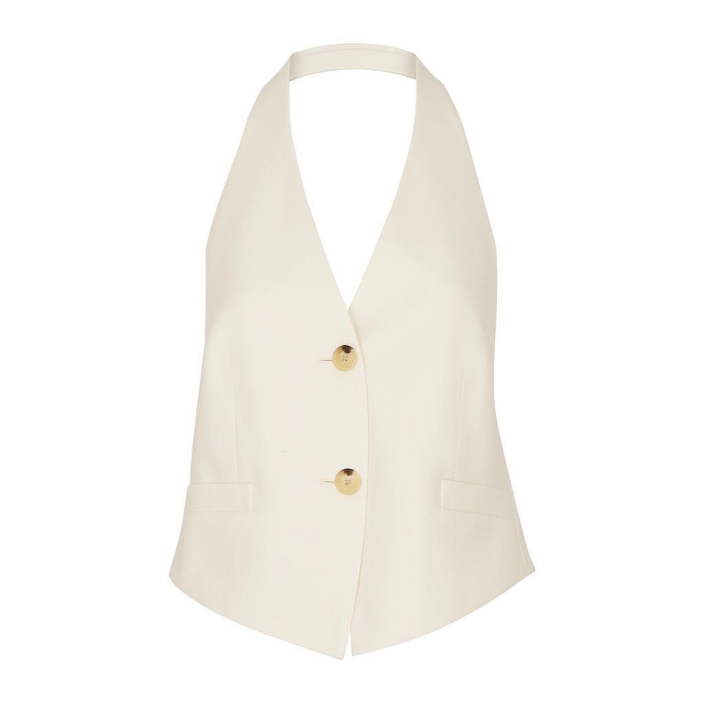 Halterneck Open-back Woven Waistcoat - Ivory - 6