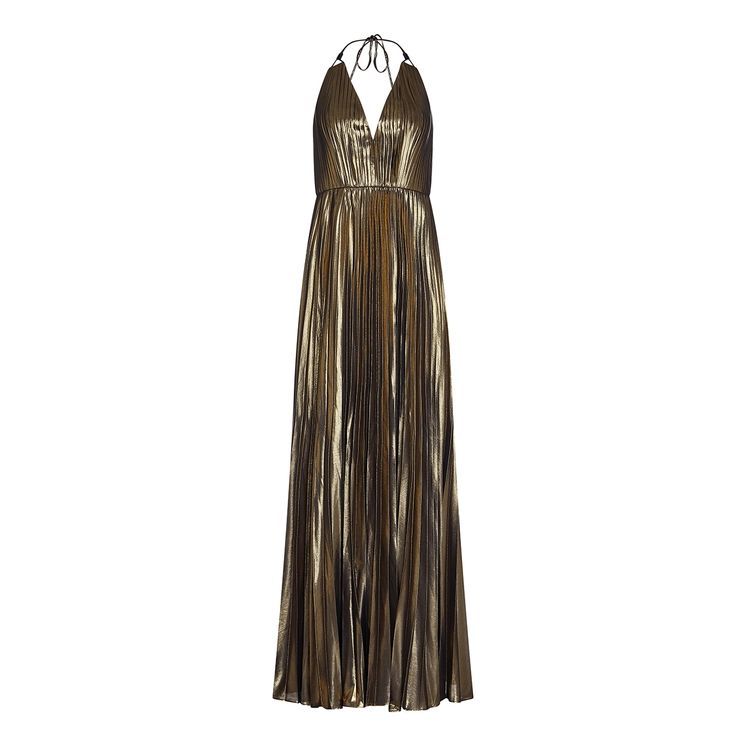 Pleated Foiled Chiffon Gown