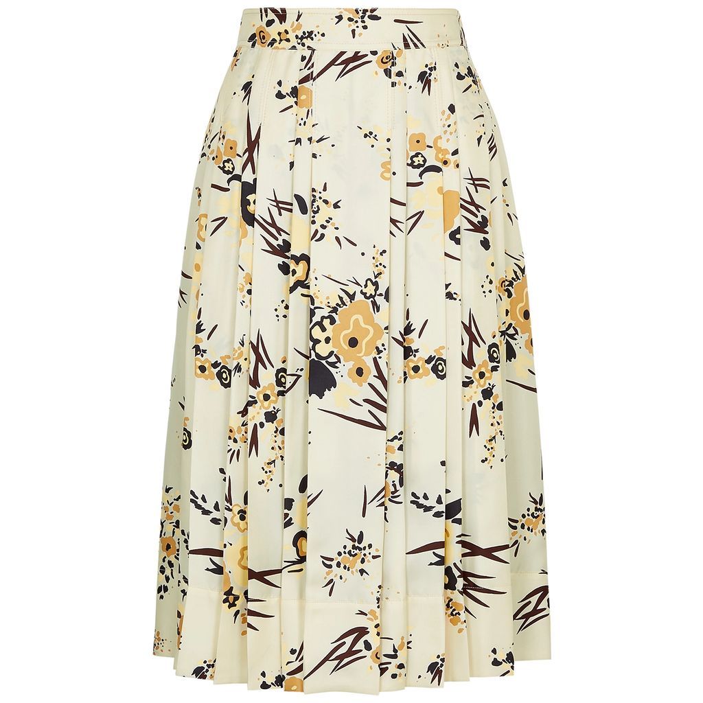 Floral-print Pleated Silk Midi Skirt - Cream - 12