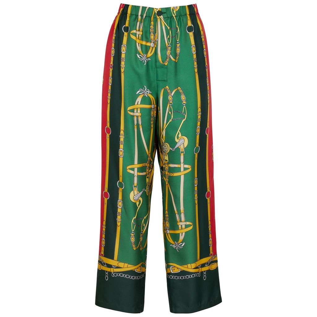 Printed Silk-twill Trousers - Green - 10