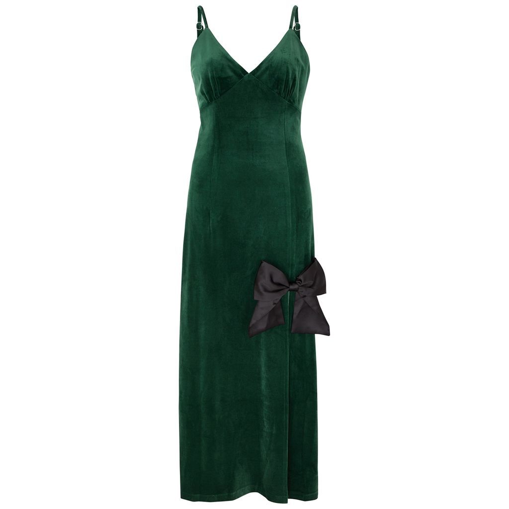 Bouquet Bow-embellished Velvet Midi Dress - Green - 12