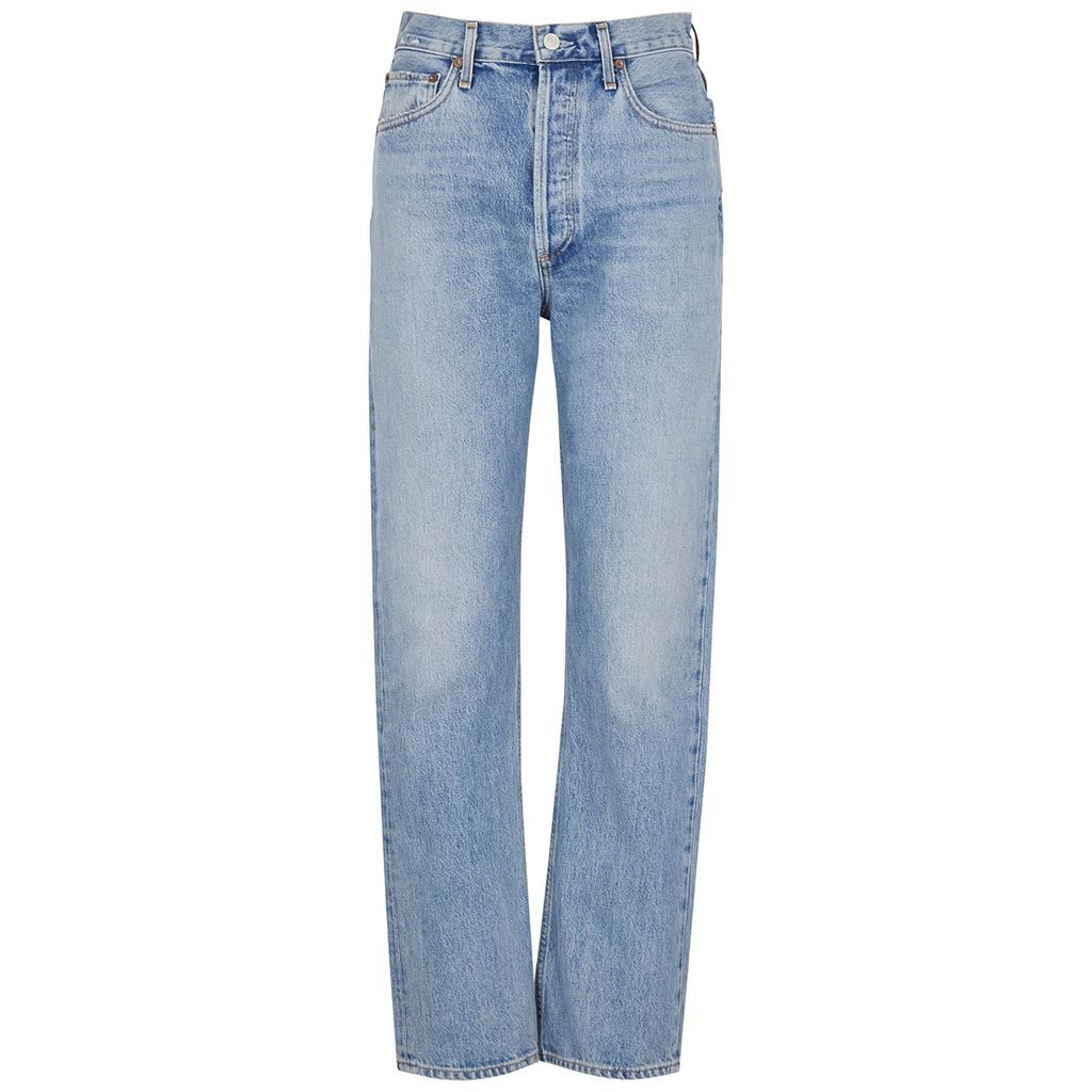 90's Pinch Waist Blue Straight-leg Jeans - Light Blue - W27