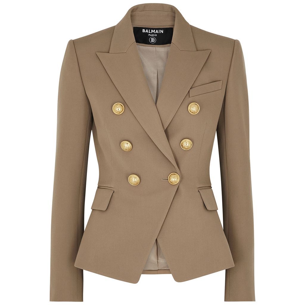 Double-breasted Wool Blazer - Beige - 10