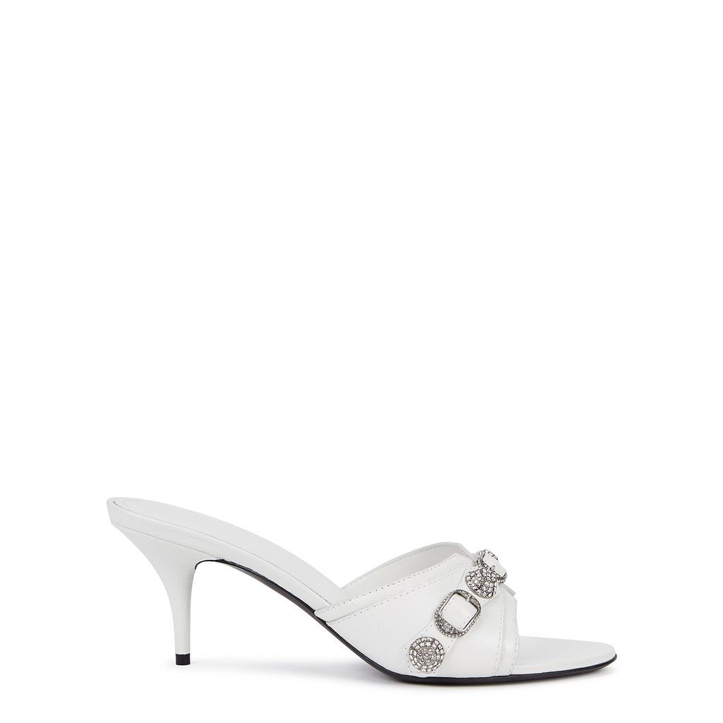 Cagole 70 Crystal-embellished Leather Mules - White - 4