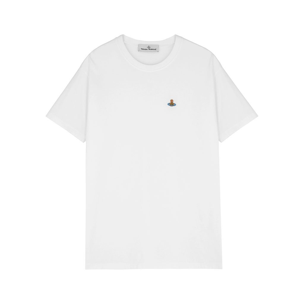 White Orb-embroidered Cotton T-shirt - L