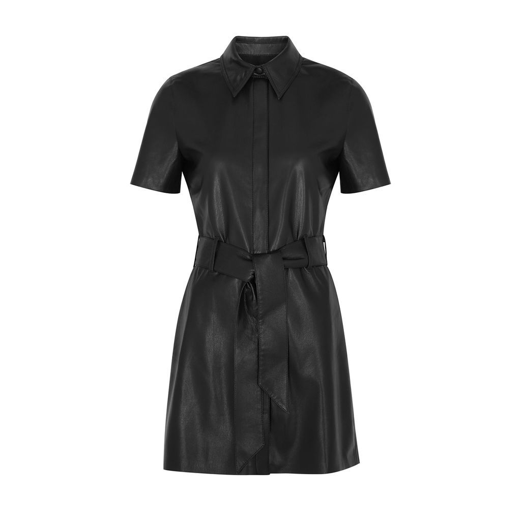 Hali Black Vegan Leather Shirt Dress - L