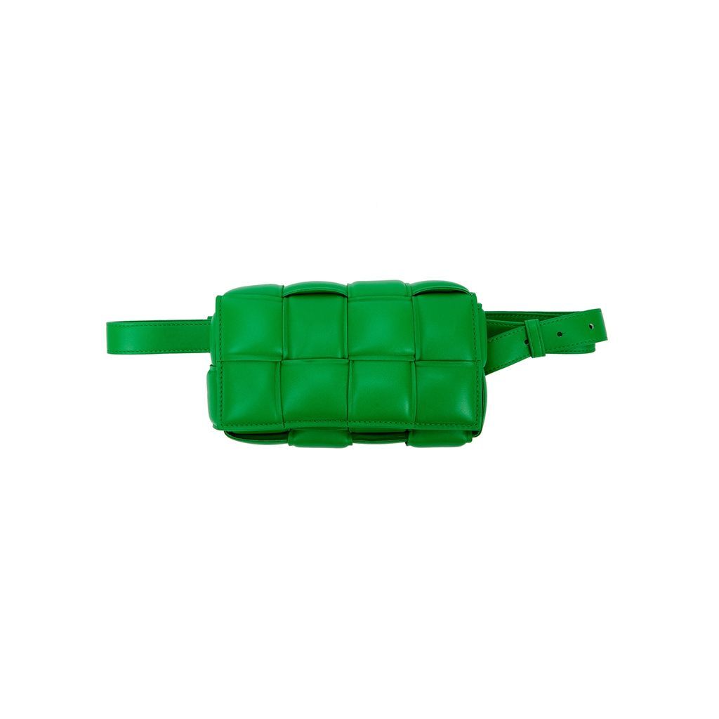 Padded Cassette Intrecciato Green Leather Belt Bag