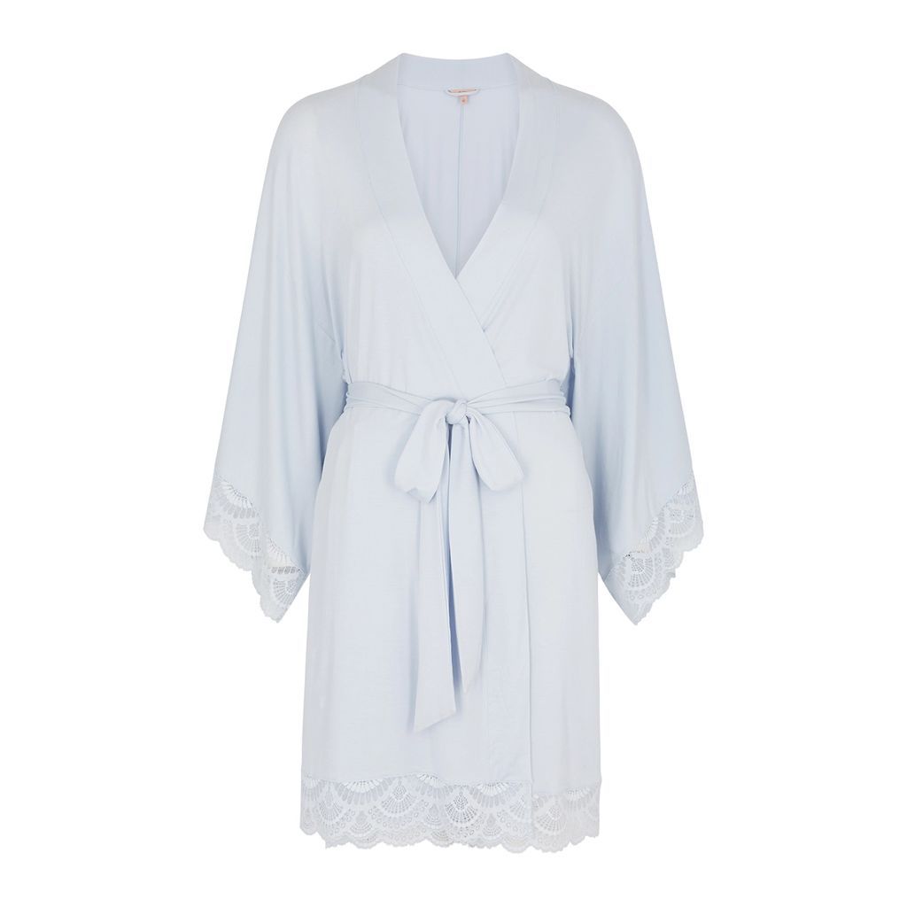 Mariana Lace-trimmed Stretch-jersey Robe - Blue - M
