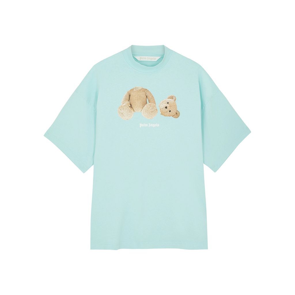 Bear-print Cotton T-shirt - Light Blue - M
