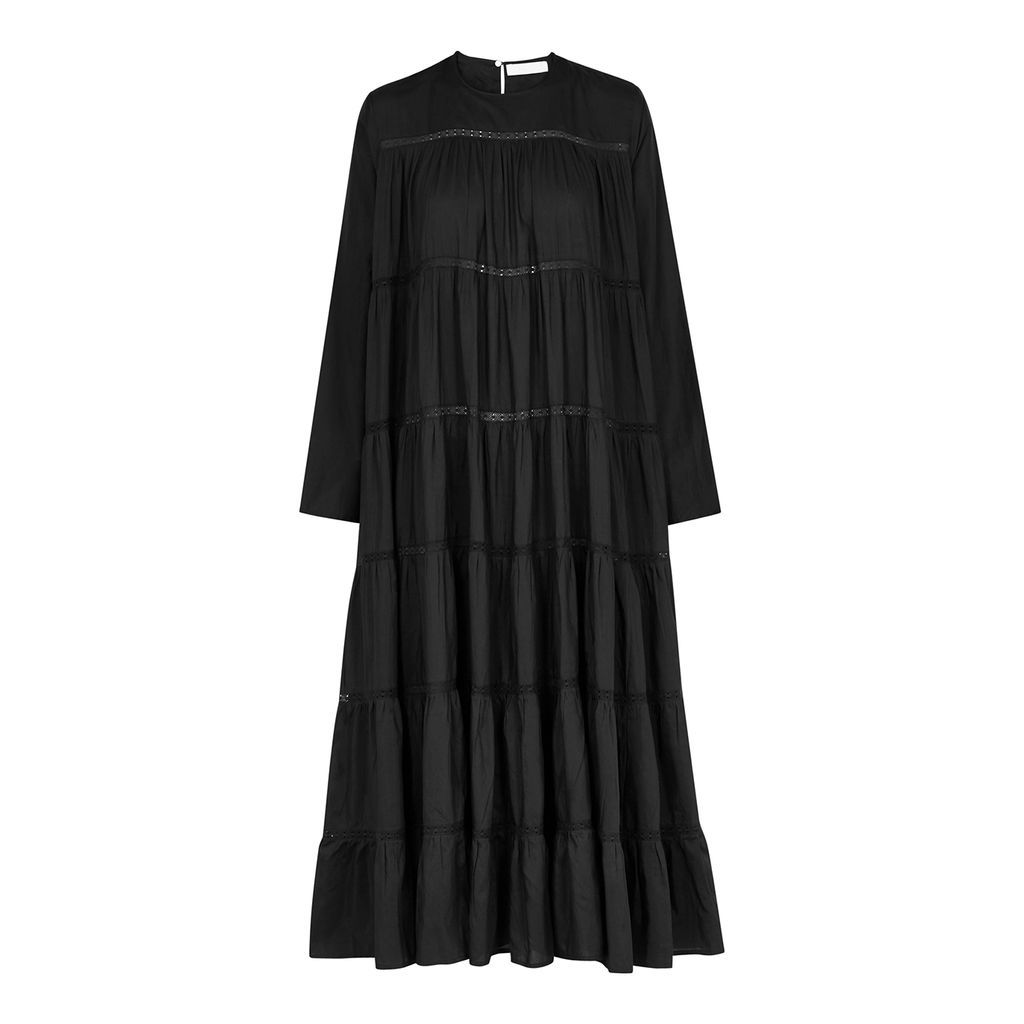 Maida Black Tiered Cotton-blend Dress - S