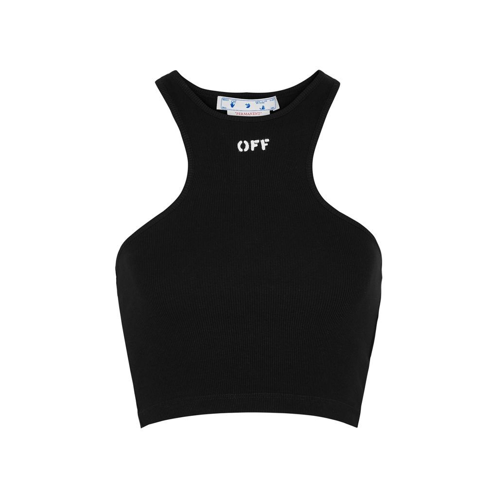 Rowing Cropped Stretch-cotton Tank - Black And White - 12