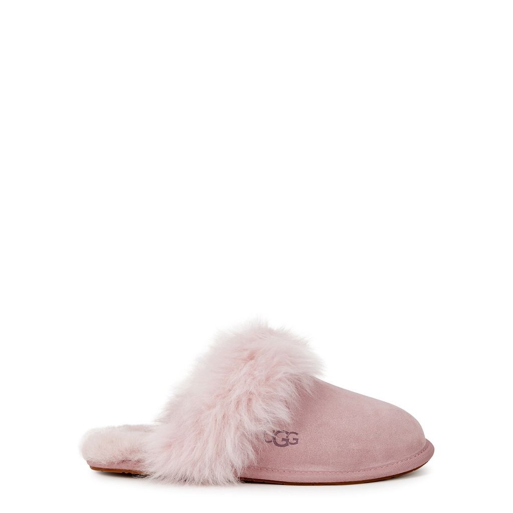 Scruff Sis Shearling-trimmed Suede Slippers - Light Pink