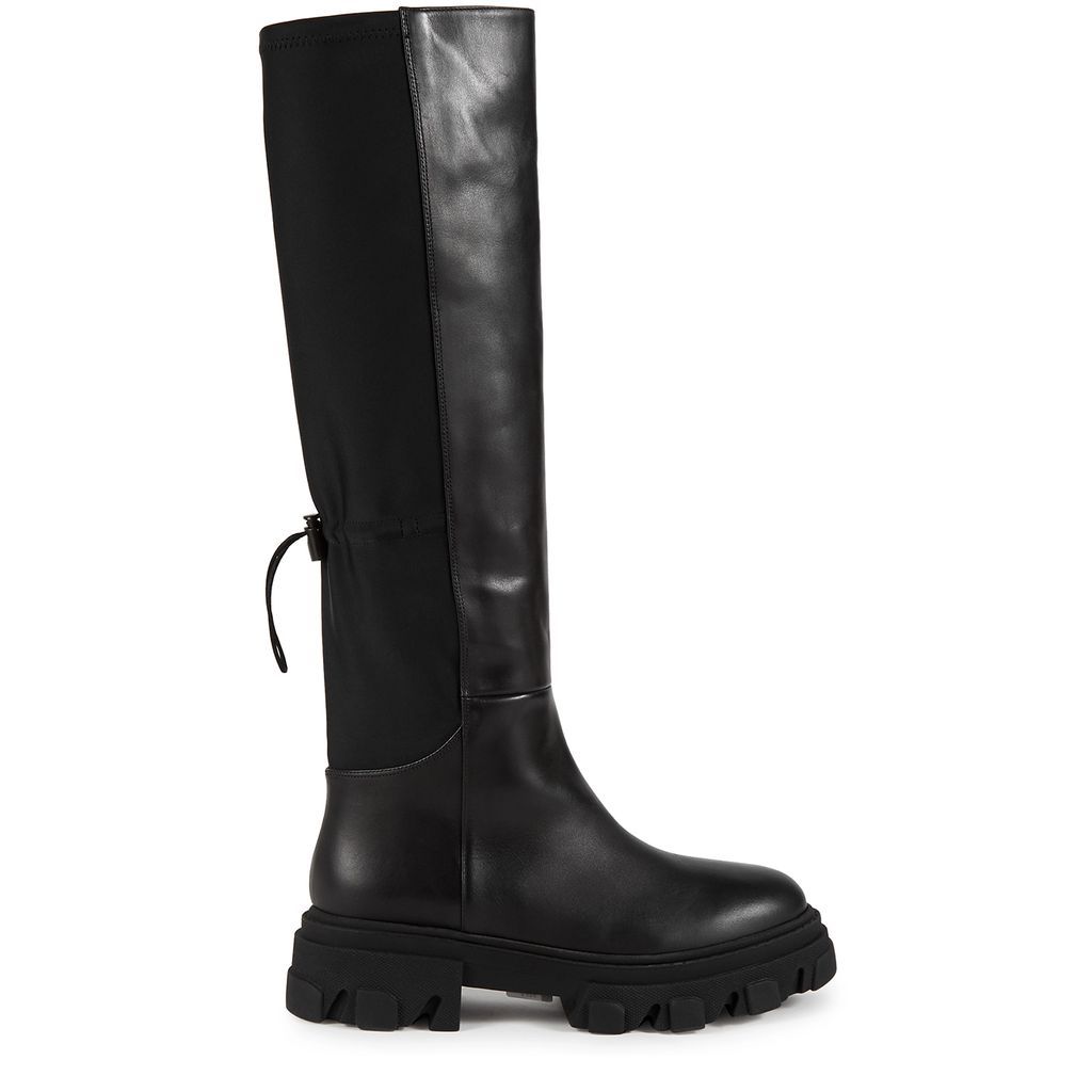 Black Panelled Leather Knee-high Boots - 7