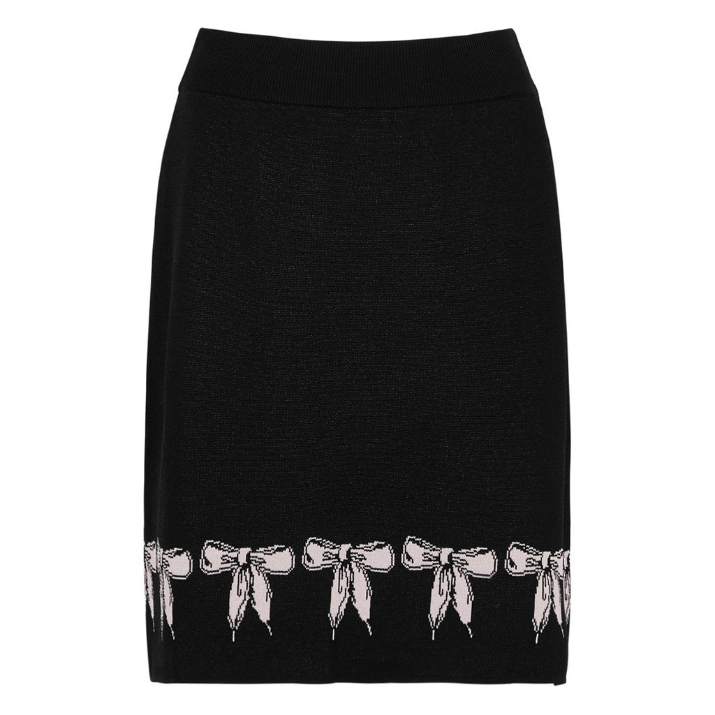 Bow-intarsia Stretch-knit Midi Skirt - Black - 12
