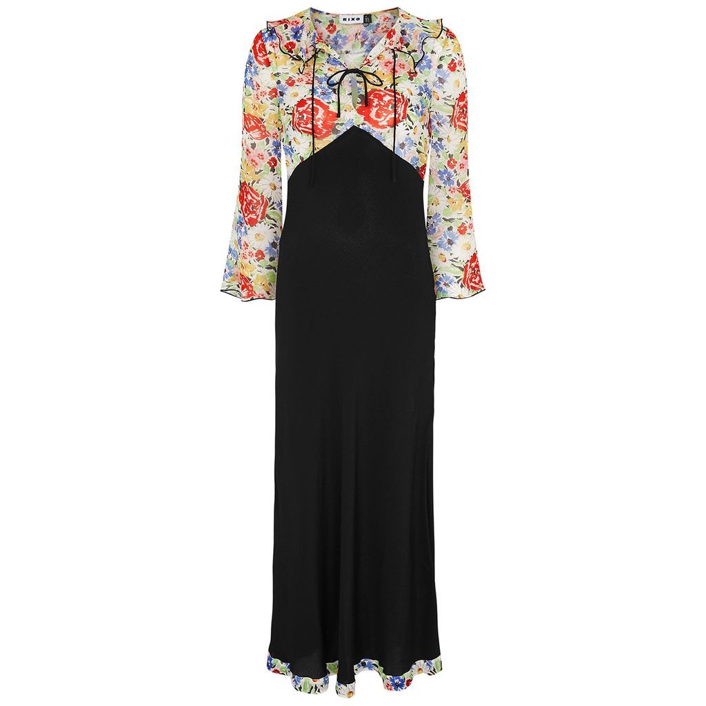 Lora Panelled Floral-print Midi Dress - Black - 18