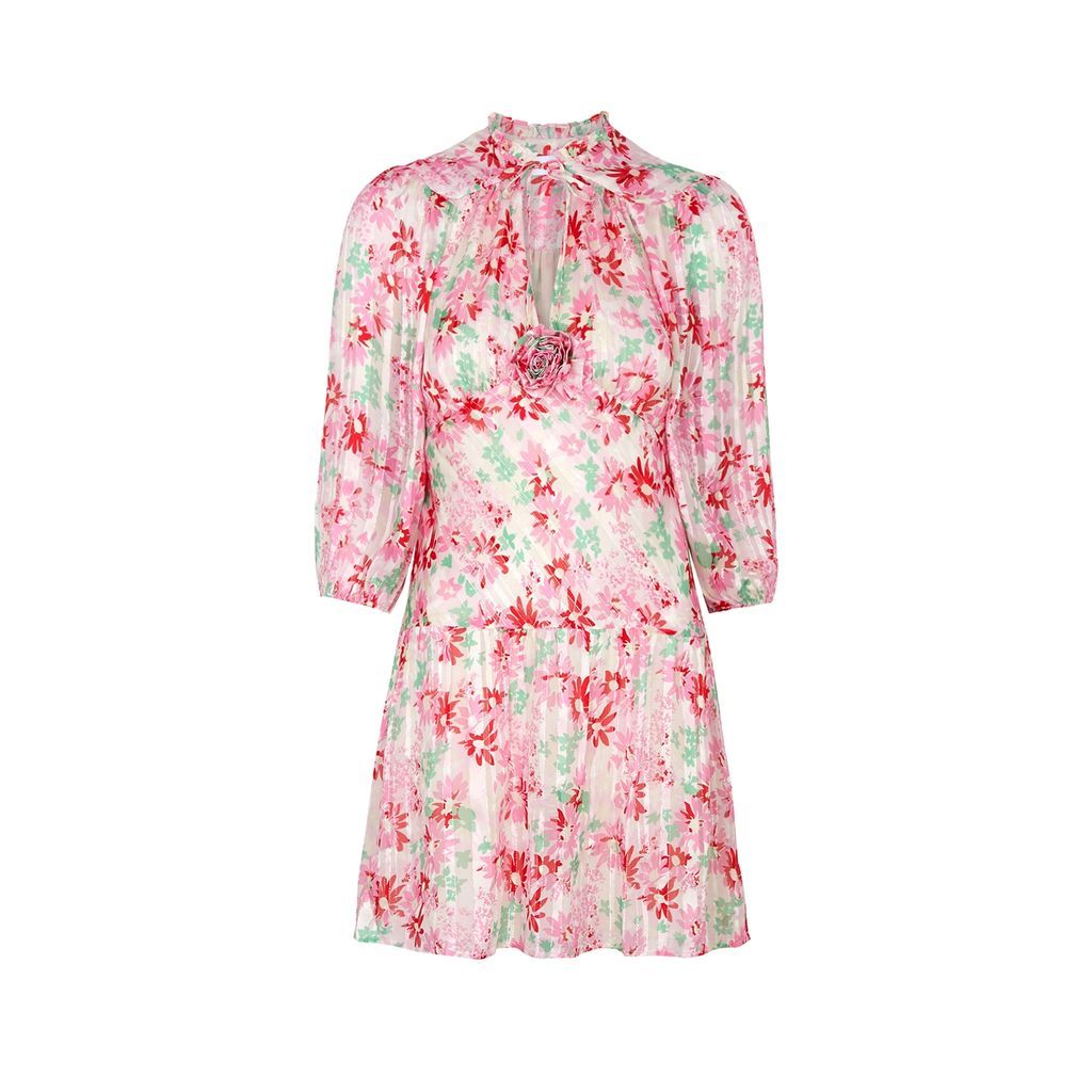 Devi Floral-print Silk Mini Dress - Pink - 8