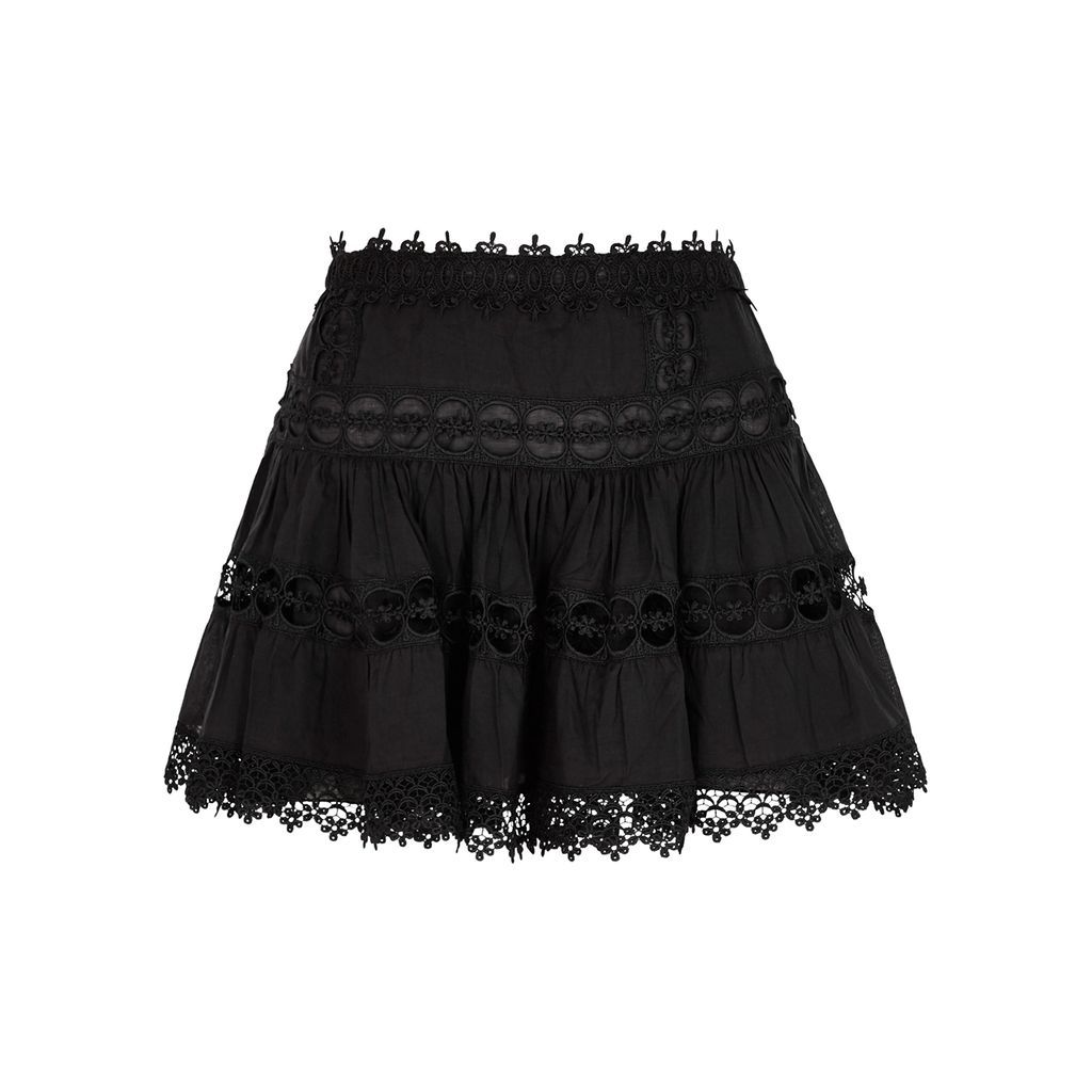 Greta Black Lace-trimmed Cotton-blend Mini Skirt - M