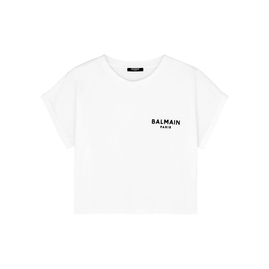White Logo Cropped Cotton T-shirt - White/Black - M