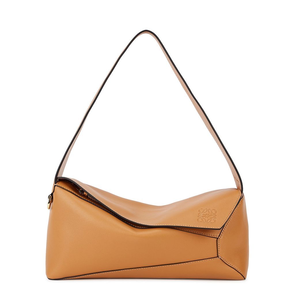 Puzzle Light Brown Leather Hobo Bag - TAN