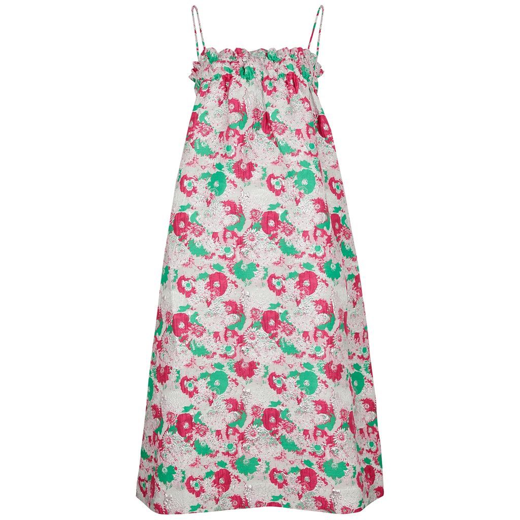 Floral-jacquard Midi Dress - Pink - 4