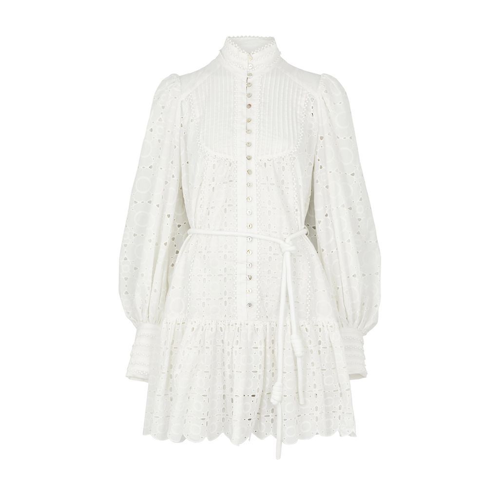 Evie Broderie Anglaise Cotton Mini Dress - White - 10