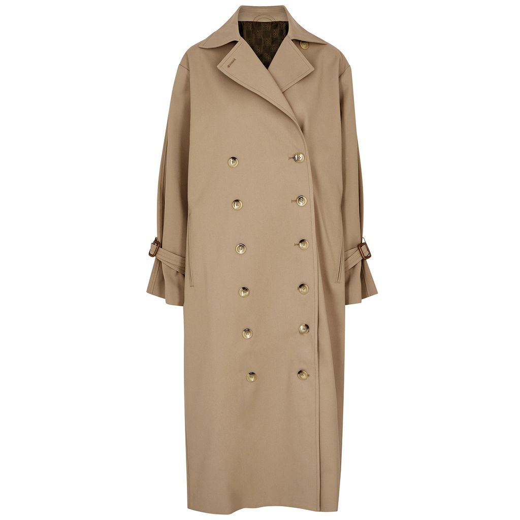 Double-breasted Cotton-blend Trench Coat - Khaki - 8