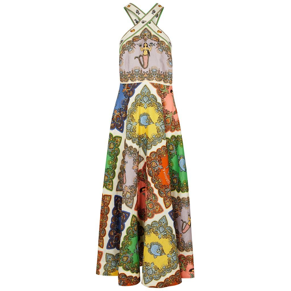 Trippy Troppo Printed Linen Midi Dress - Multicoloured - 8