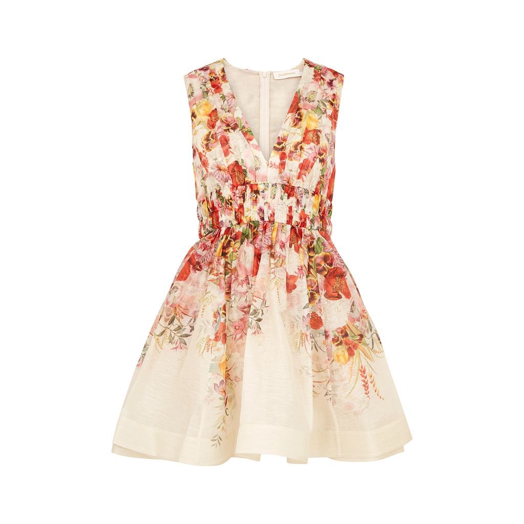 Wonderland Floral-print Linen-blend Mini Dress - Multicoloured