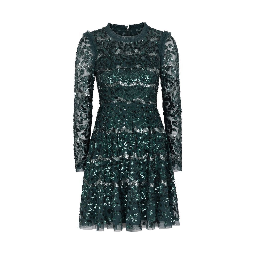 Alicia Sequin-embellished Tulle Mini Dress - Dark Green - 10