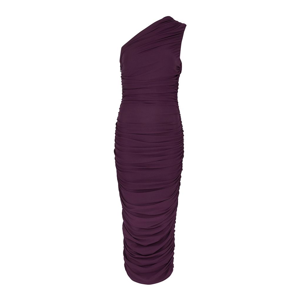 Amaya One-shoulder Ruched Midi Dress - Dark Purple - 8