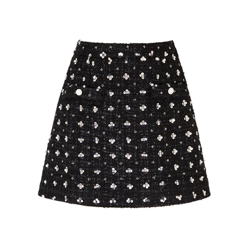 Grace Embellished Bouclé Tweed Mini Skirt - Black - 8