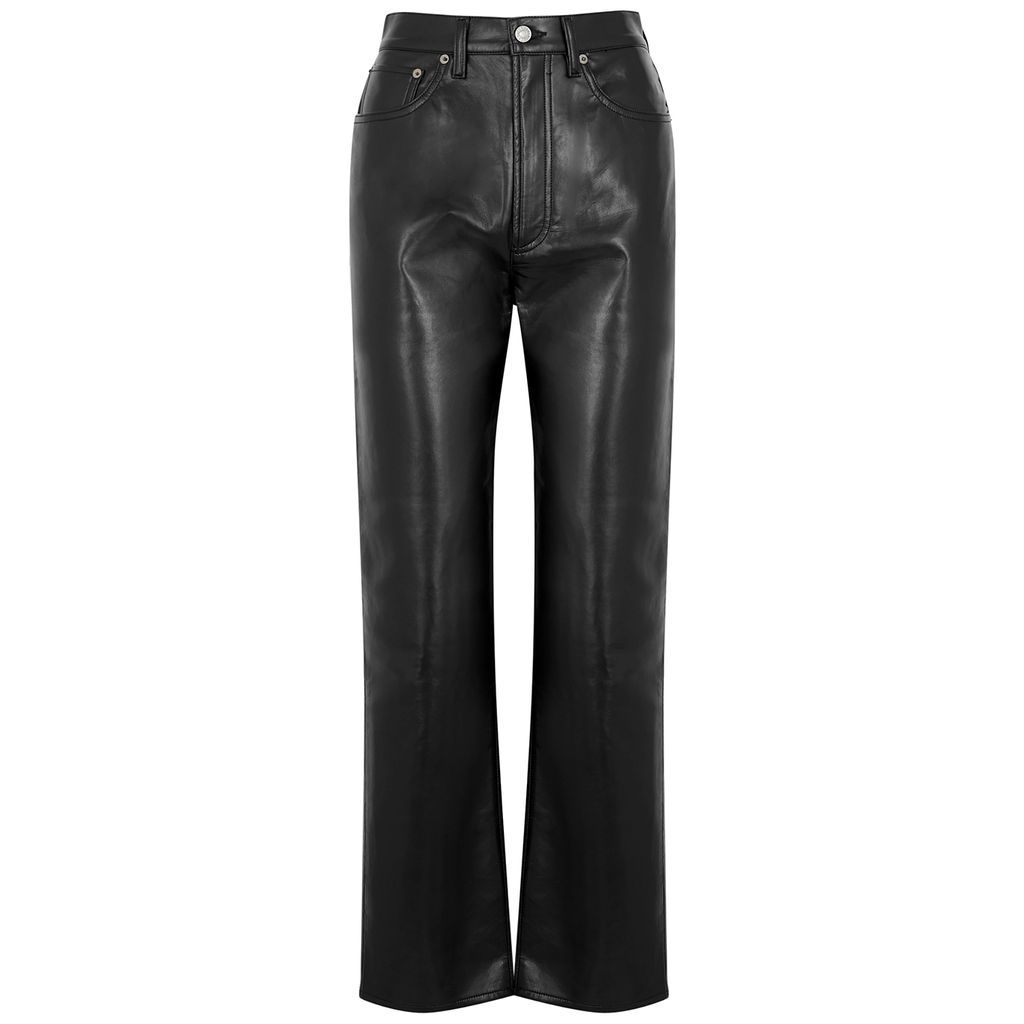 90's Black Recycled Leather-blend Trousers - W26