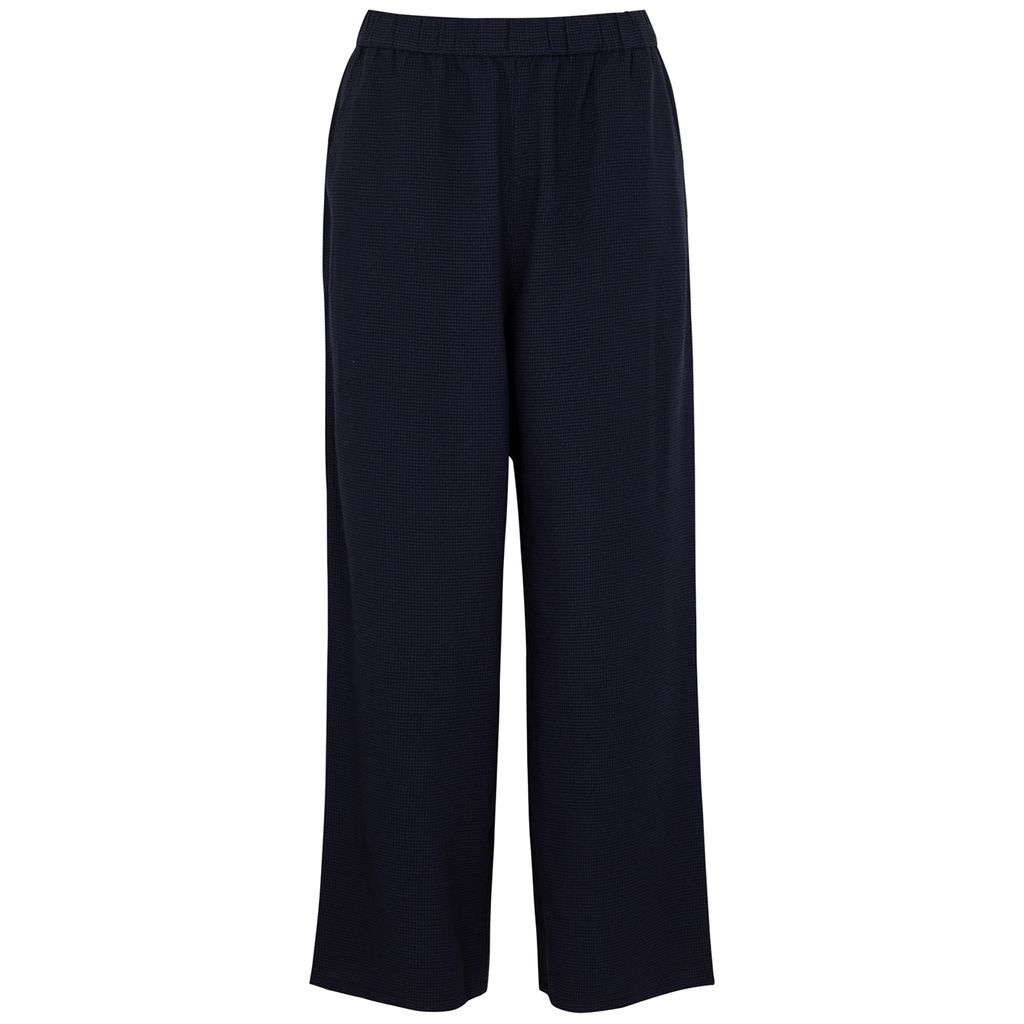 Checked Lyocell Trousers - Dark Blue - L