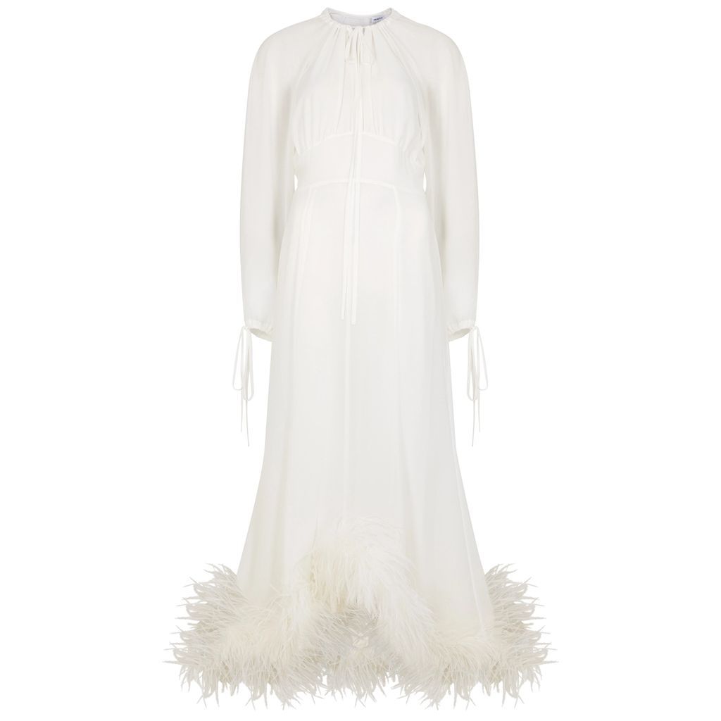 16ARLINGTON Davis Feather-trimmed Dress - White - 16