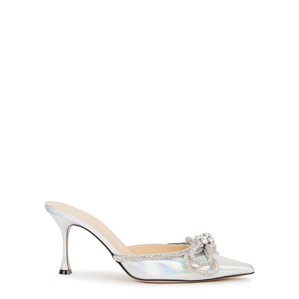 85 Iridescent Silver Embellished Leather Mules