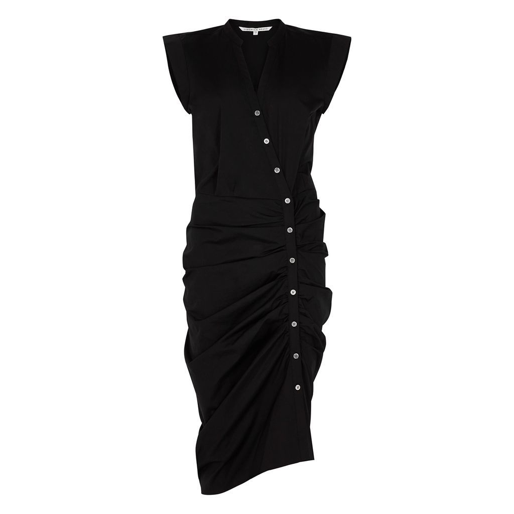 Black Ruched Stretch-cotton Shirt Dress - 8